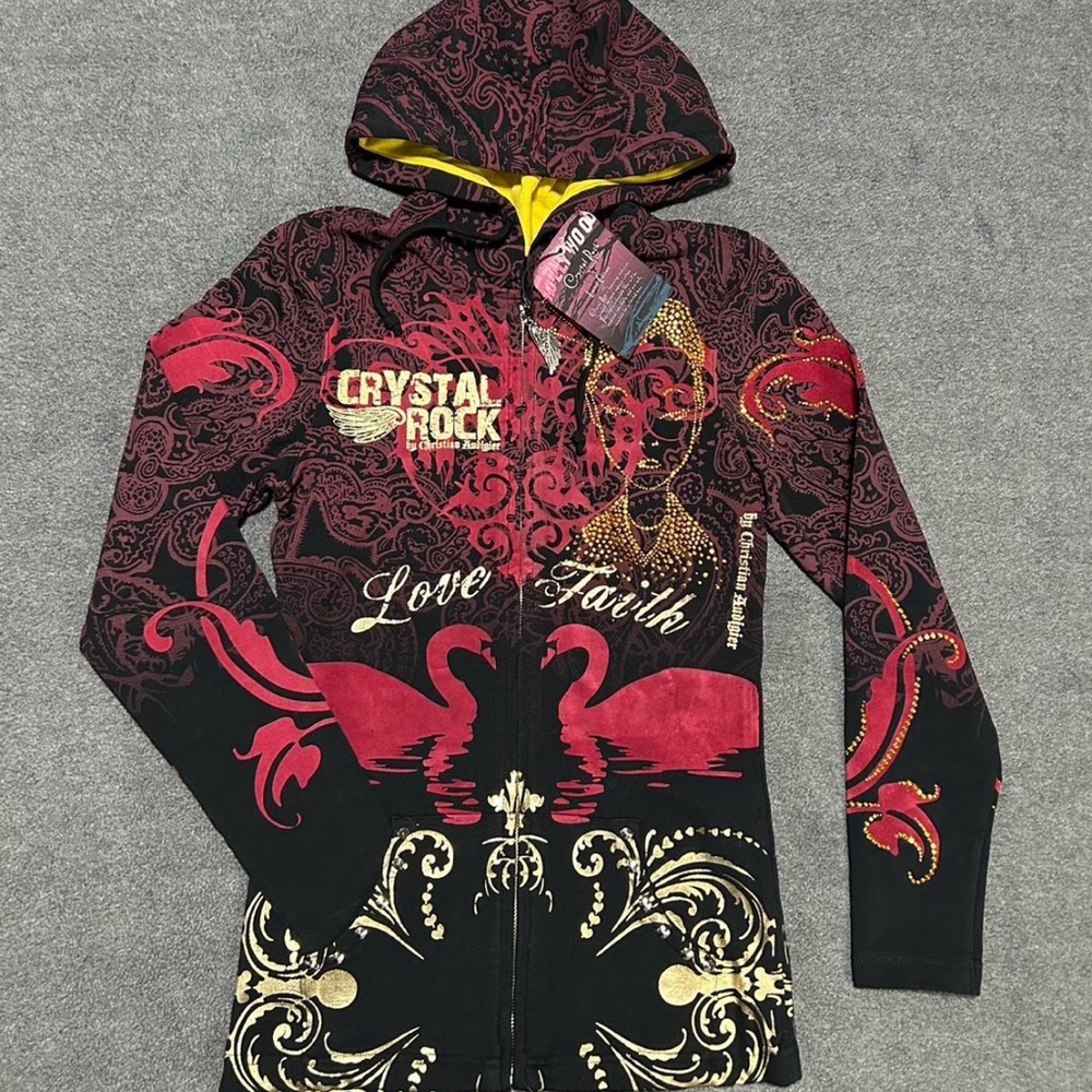 Crystal Rock Christian Audigier Studded Zipup Jacket